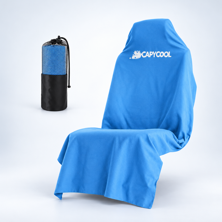 CapyCool microfibre car seat towel for sweaty or sandy summer trips