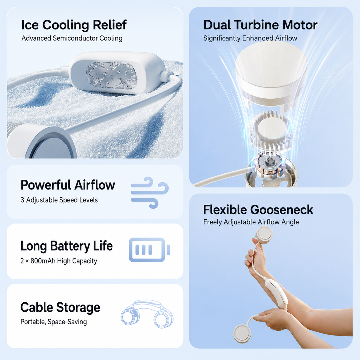 Foldable Neck Fan with Cooling Pad