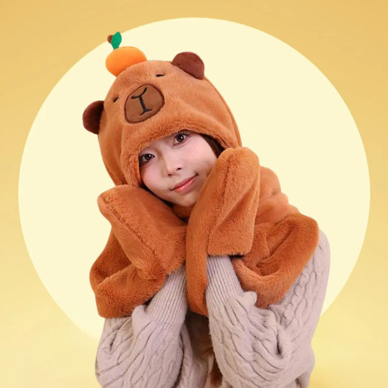 3 in 1 Capybara Hoodie Scarf and Gloves-Capybara Gifts-CapyCool