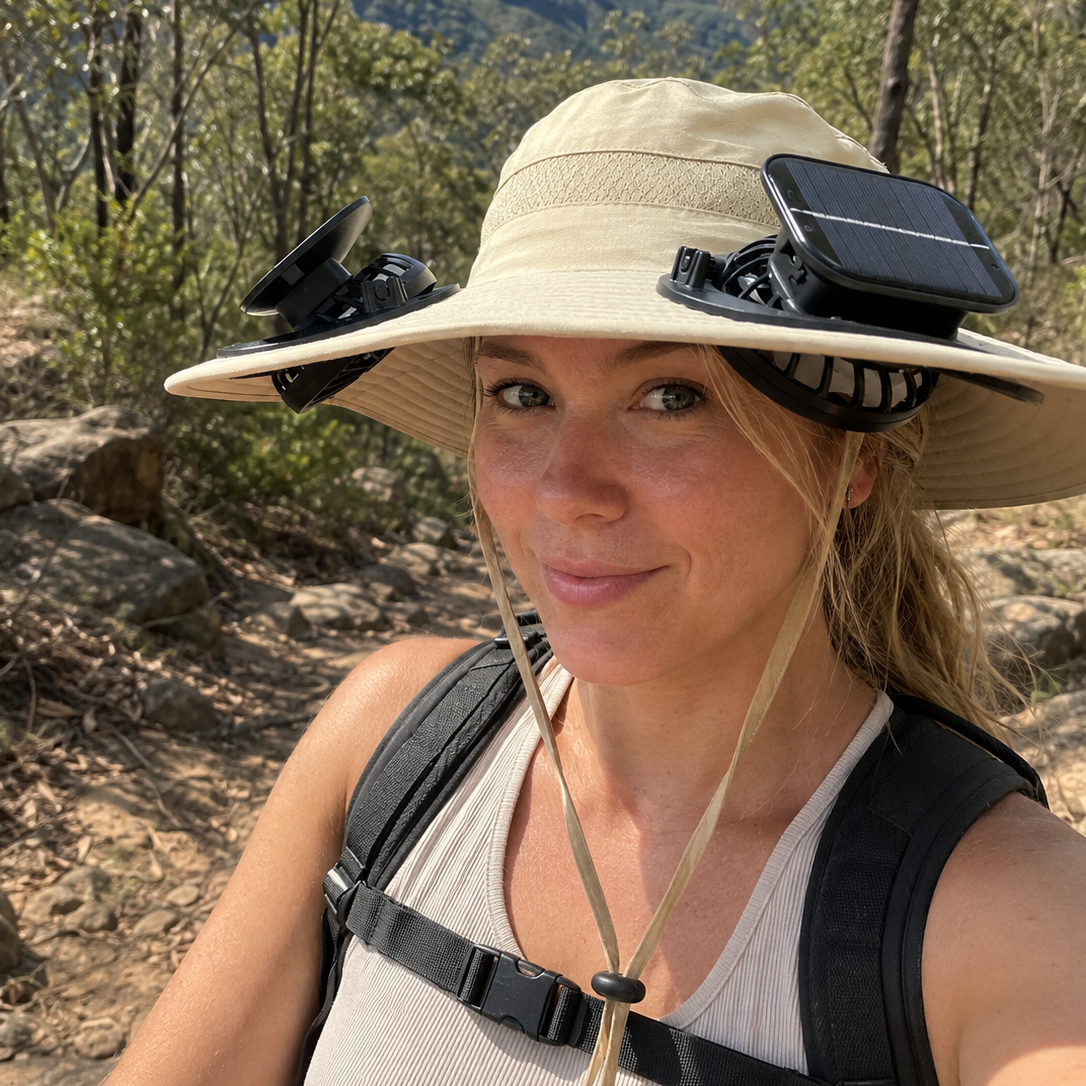 Dual Fan Wide Brim Hat with Solar Charging