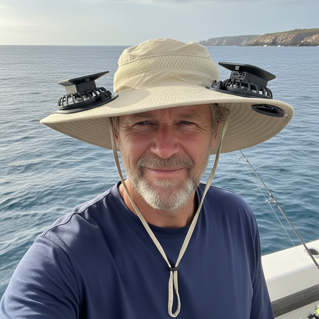 Dual Fan Wide Brim Hat with Solar Charging