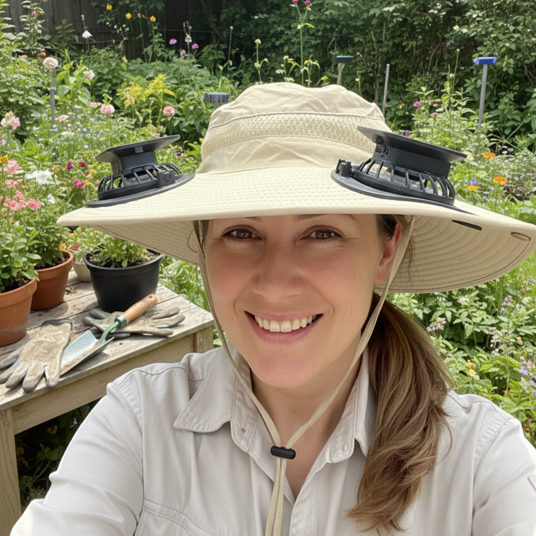 Dual Fan Wide Brim Hat with Solar Charging