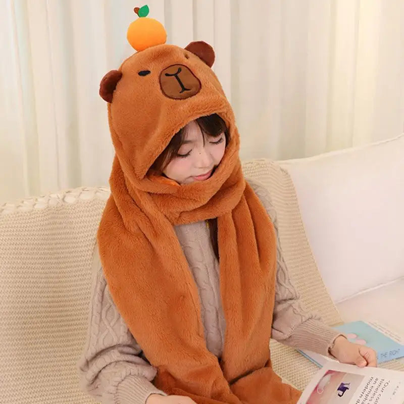 3 in 1 Capybara Hoodie Scarf and Gloves-Capybara Gifts-CapyCool