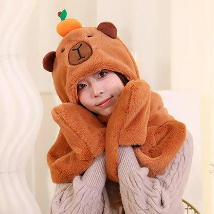 3 in 1 Capybara Hoodie Scarf and Gloves-Capybara Gifts-CapyCool