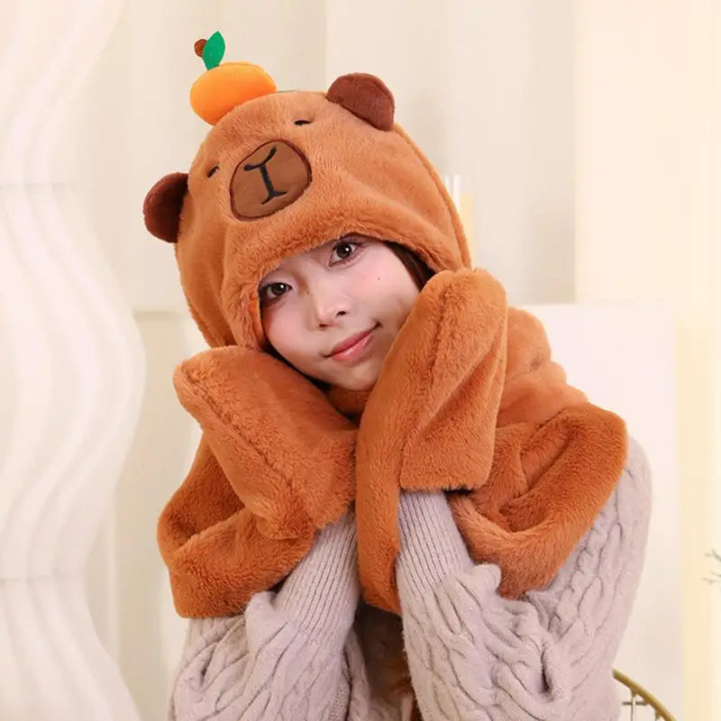 3 in 1 Capybara Hoodie Scarf and Gloves-Capybara Gifts-CapyCool