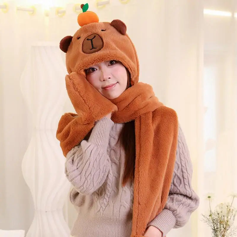 3 in 1 Capybara Hoodie Scarf and Gloves-Capybara Gifts-CapyCool