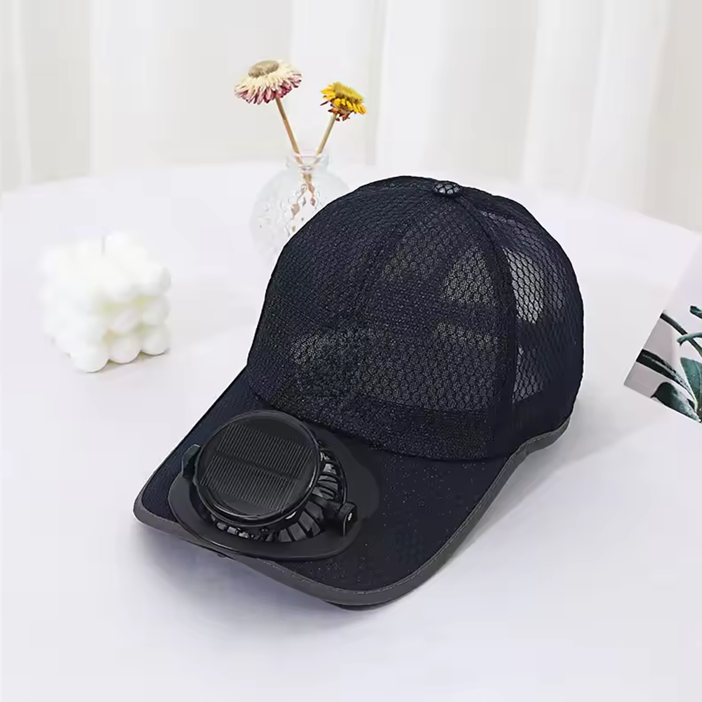 Cooling Fan Mesh Baseball Cap with Solar Panels