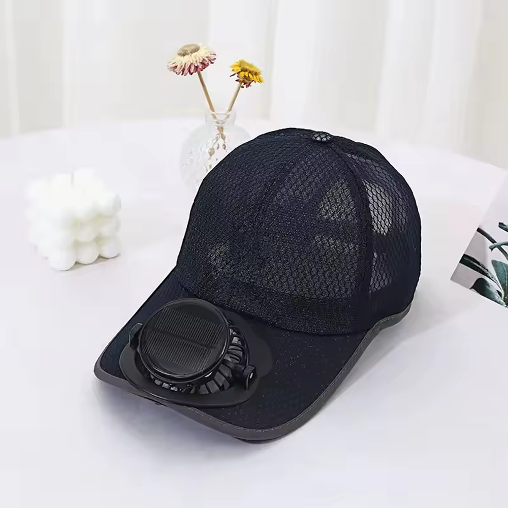 Cooling Fan Mesh Baseball Cap with Solar Panels