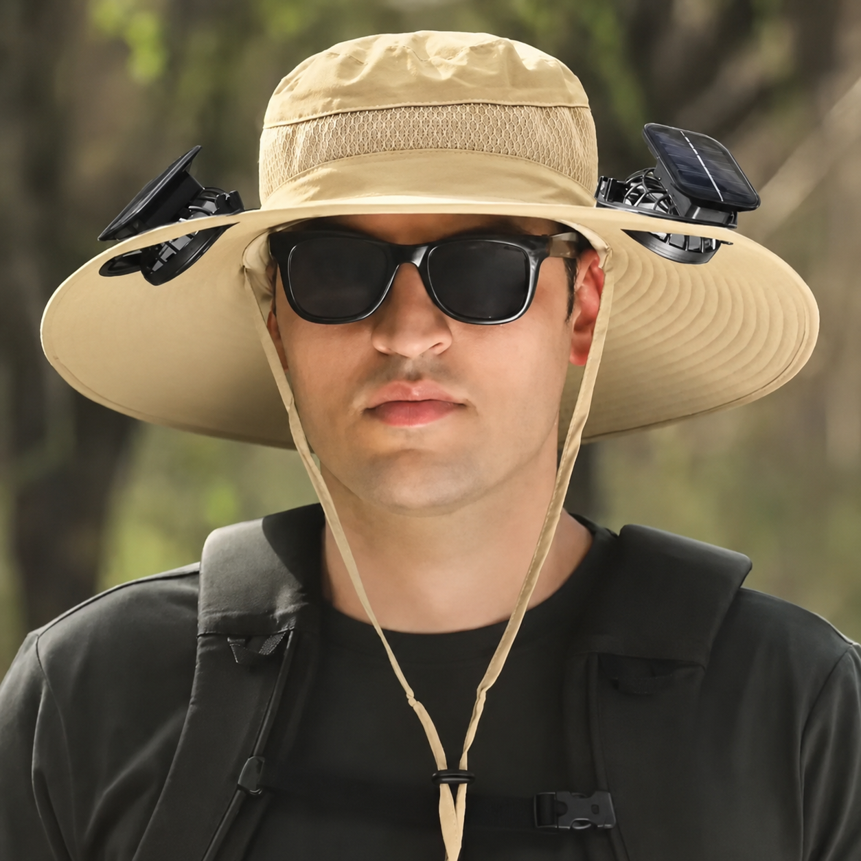 Dual Fan Wide Brim Hat with Solar Charging