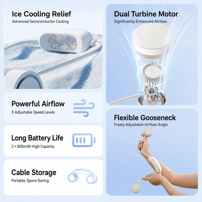 Foldable Neck Fan with Cooling Pad