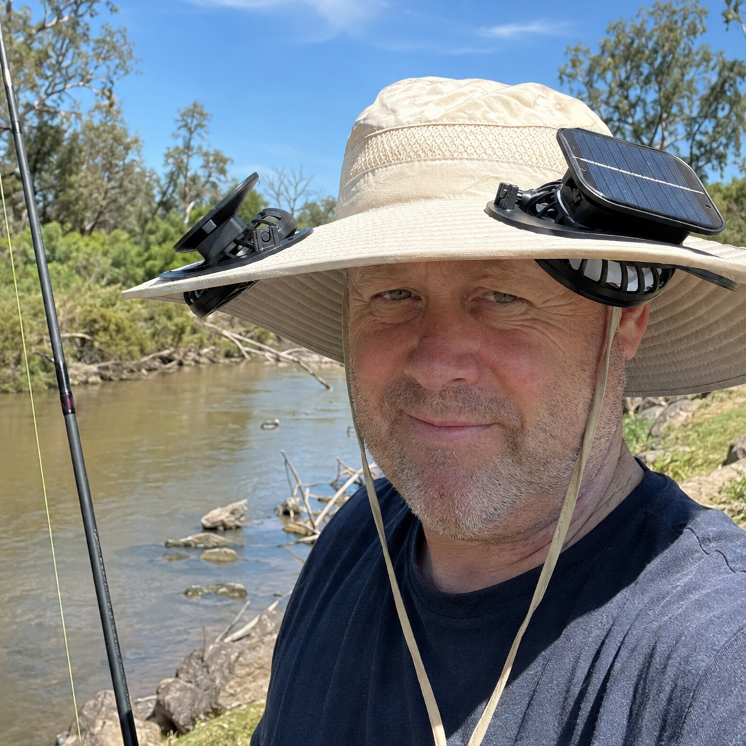 Dual Fan Wide Brim Hat with Solar Charging