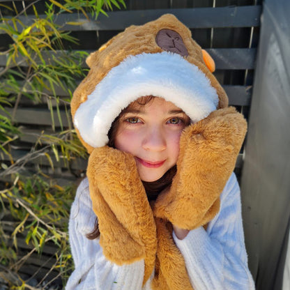 3 in 1 Capybara Hoodie Scarf and Gloves