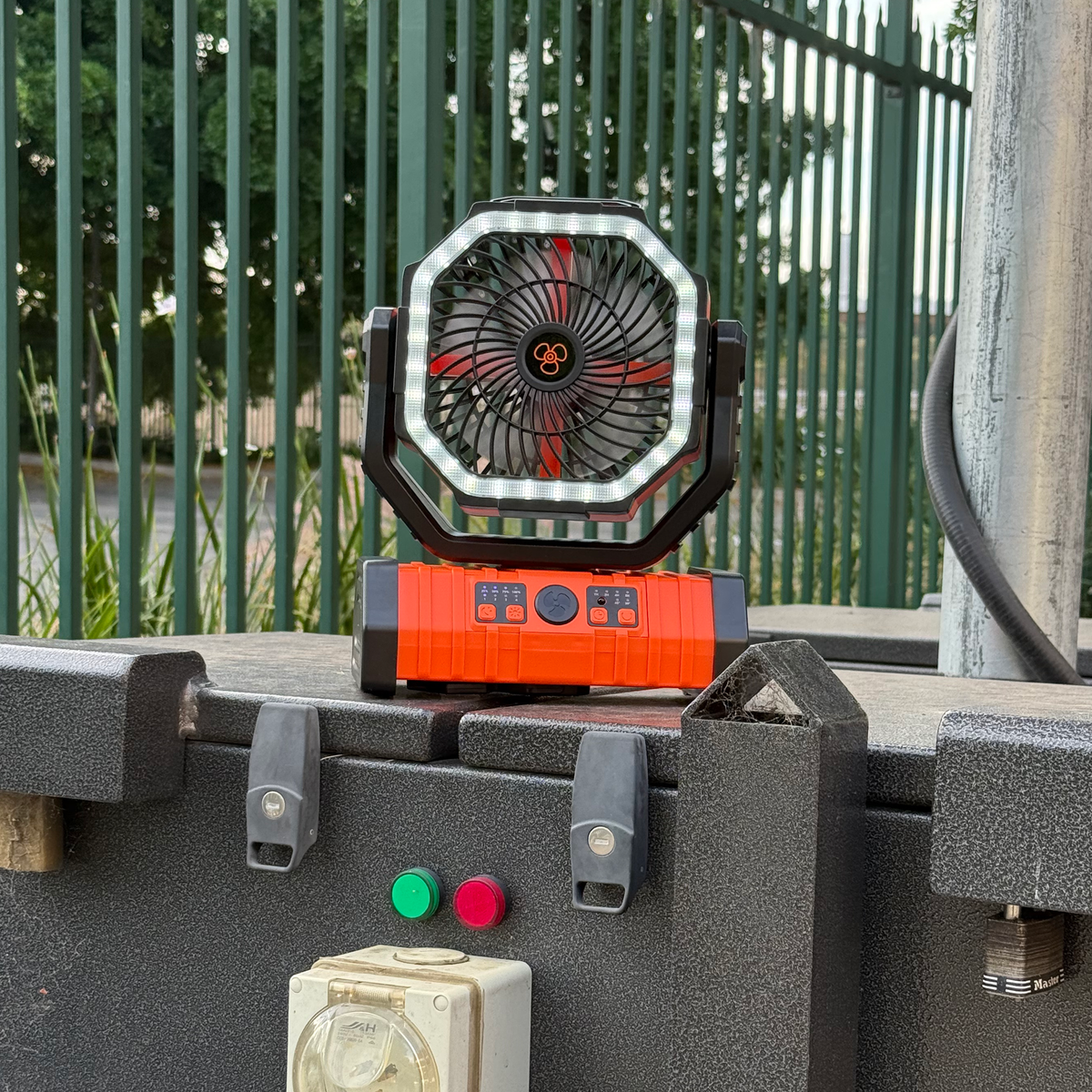 Portable outdoor fan with LED light