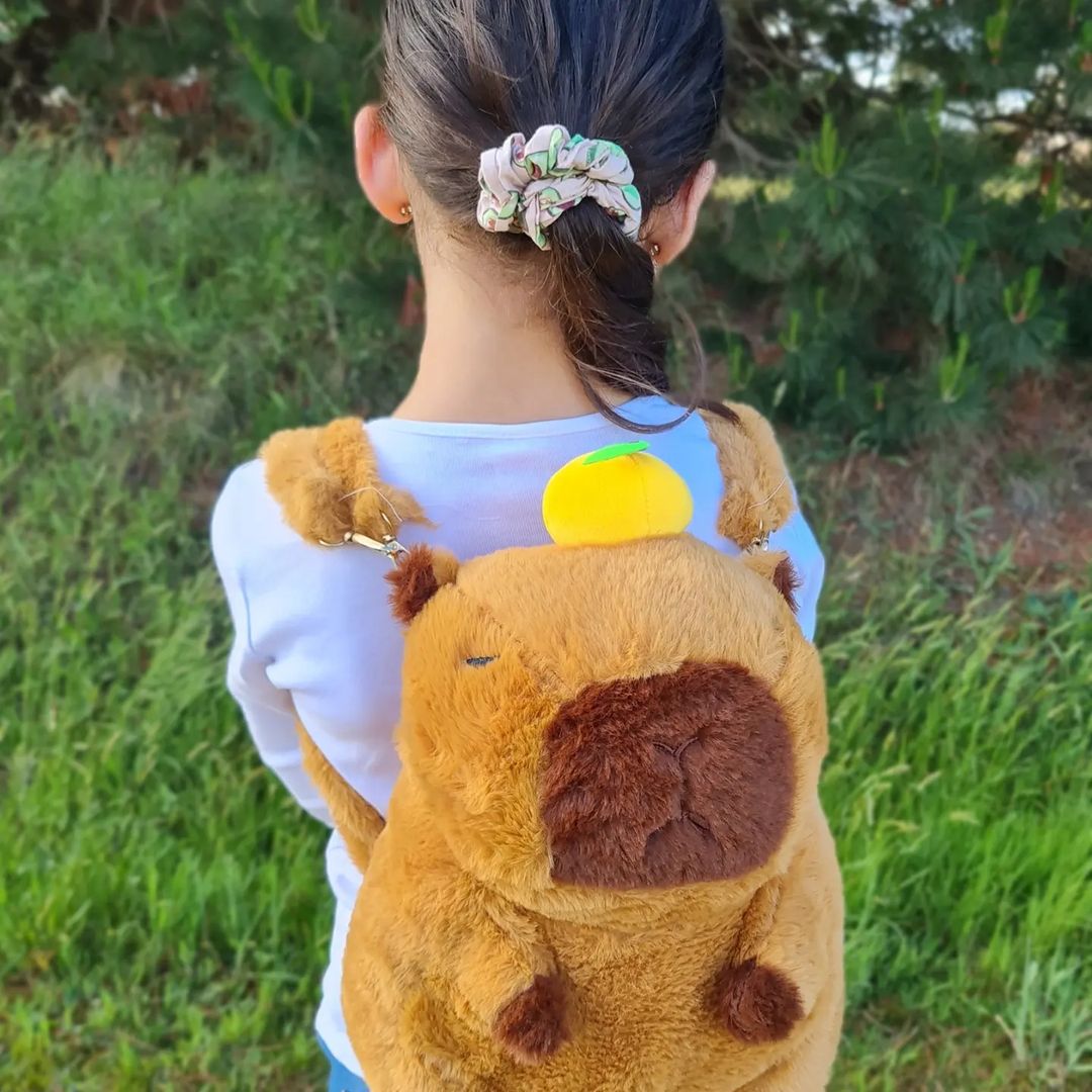 Load video: Capybara Plush Backpack With Fur Straps