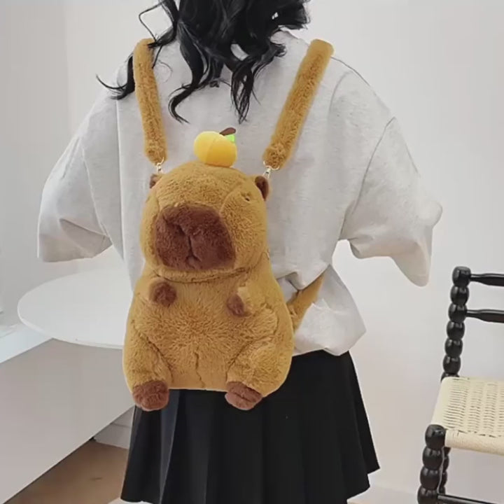 Capybara Plush Backpack With Fur Straps