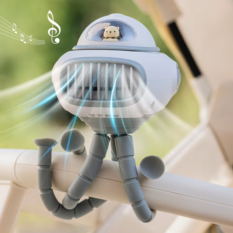 3-In-1 Spaceship Pram Fan with Music Box-Pram Fan-CapyCool