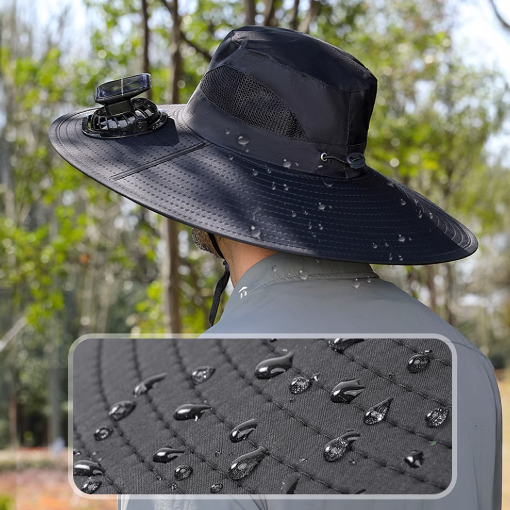 Dual Fan Wide Brim Hat with Solar Charging