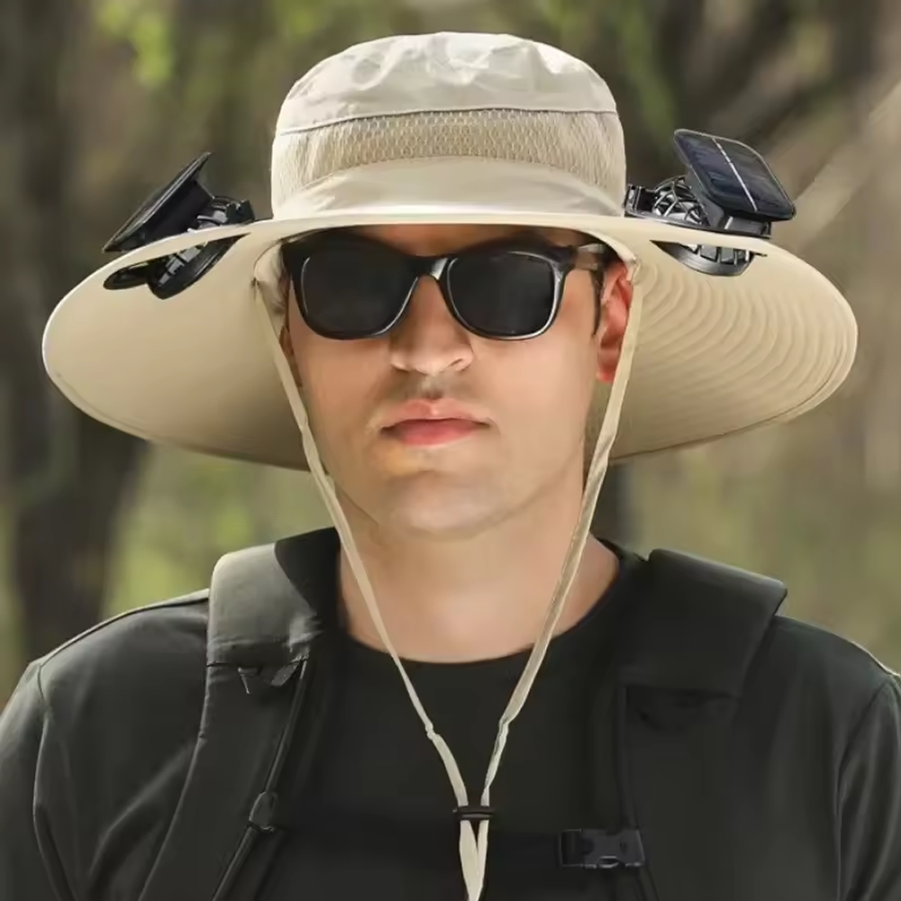 Dual Fan Wide Brim Hat with Solar Charging