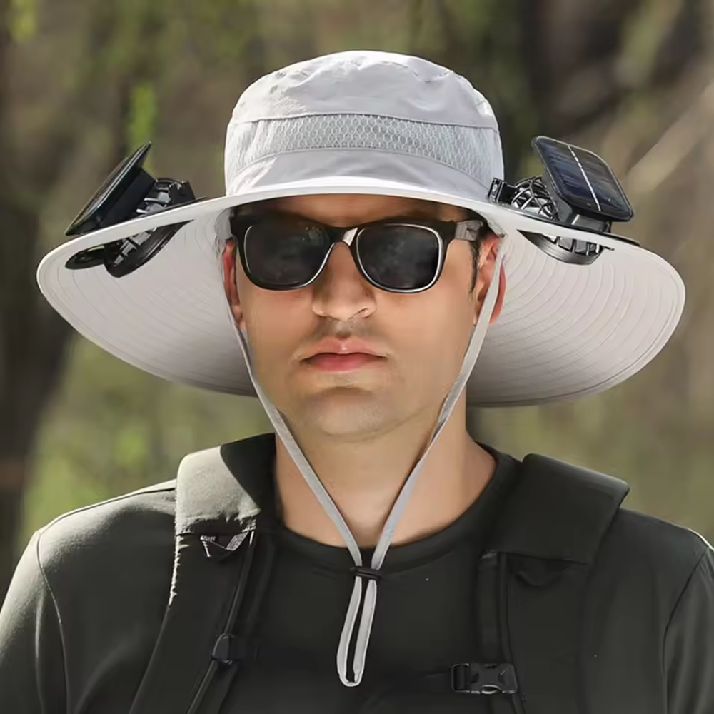 Dual Fan Wide Brim Hat with Solar Charging
