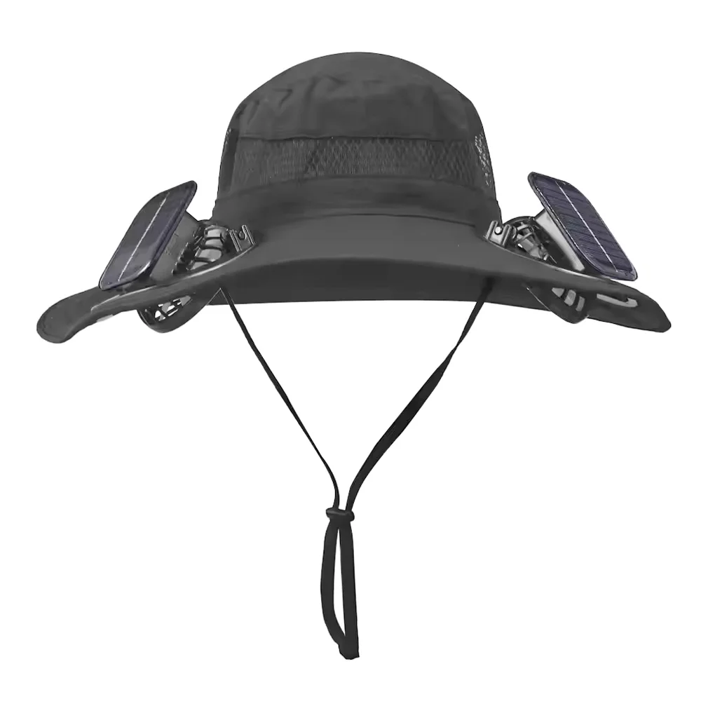 Dual Fan Wide Brim Hat with Solar Charging