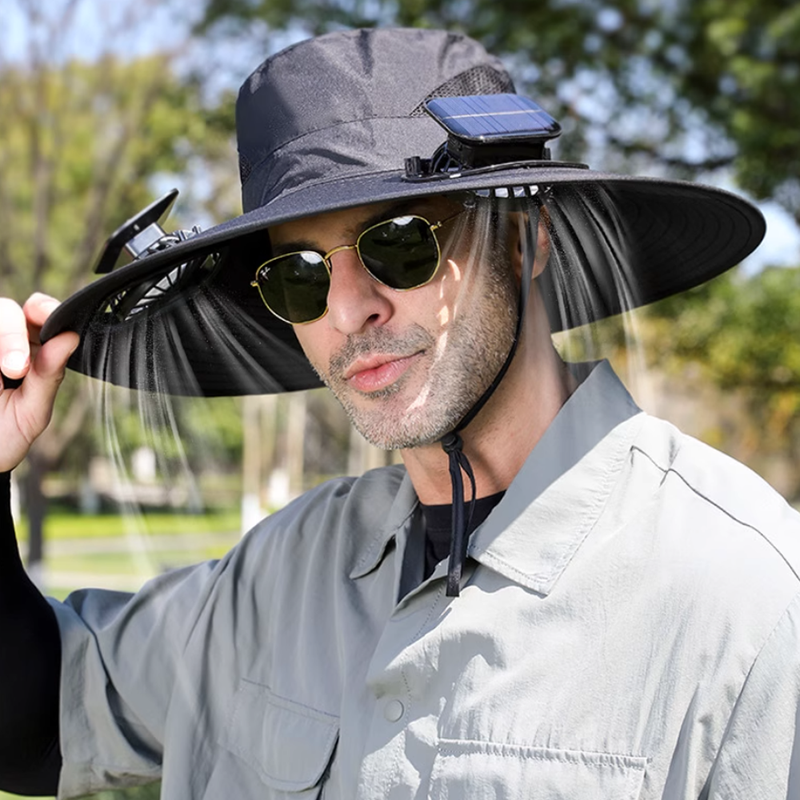 Dual Fan Wide Brim Hat with Solar Charging-Portable Fan-CapyCool